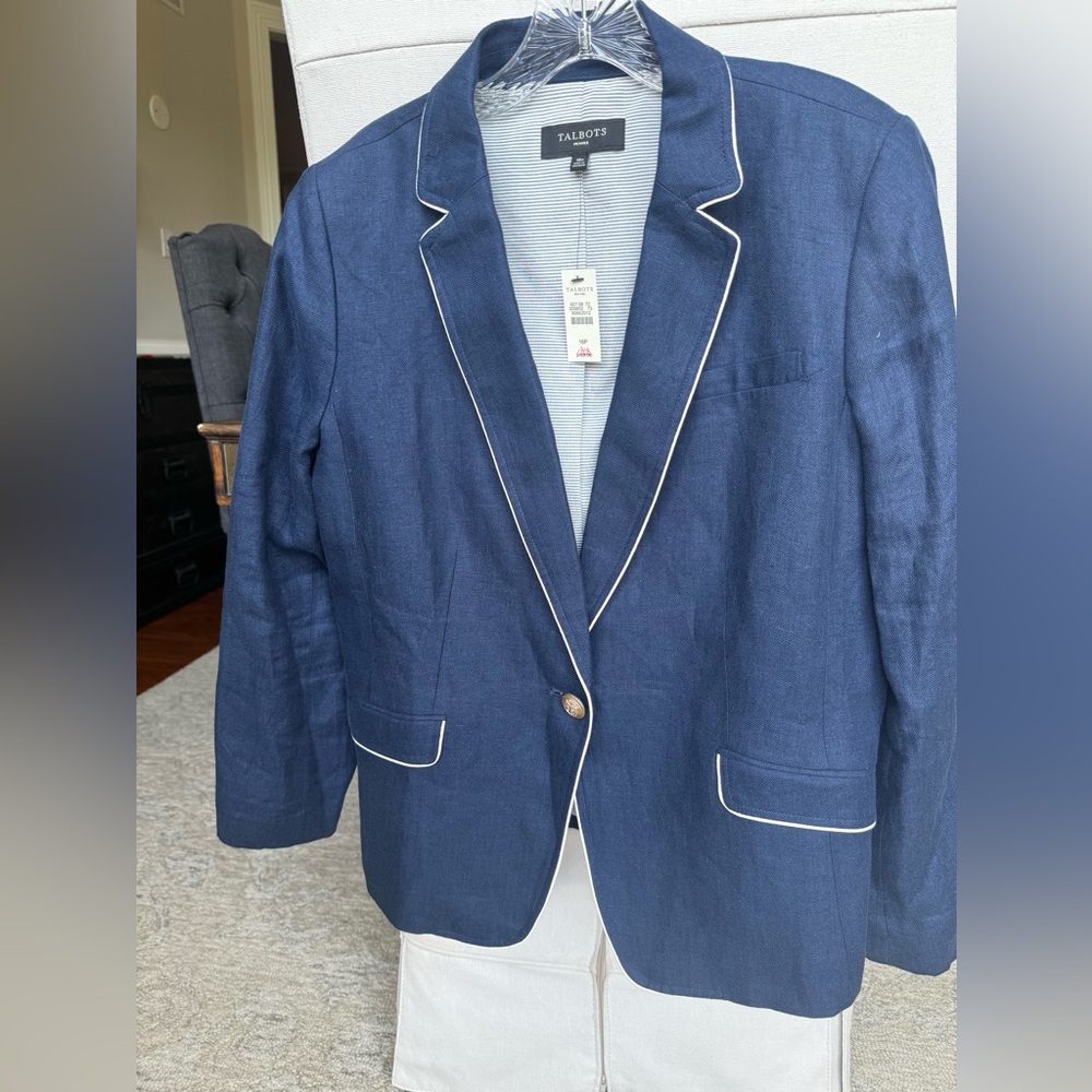 Talbots navy blue linen blazer NWT size 16p